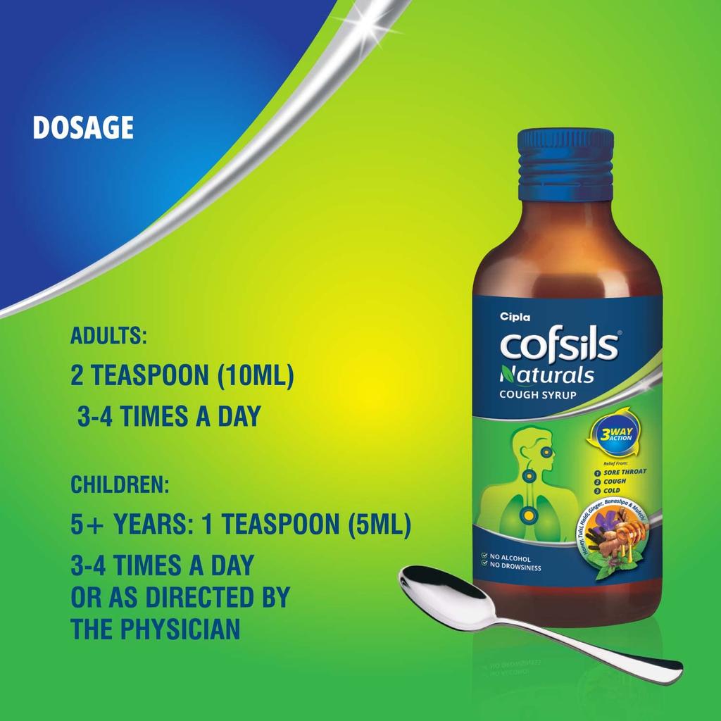Cipla Cofsils Naturals Cough Syrup 100ml Pack of 3 | Herbal Relief for Cough Sore Throat Cold