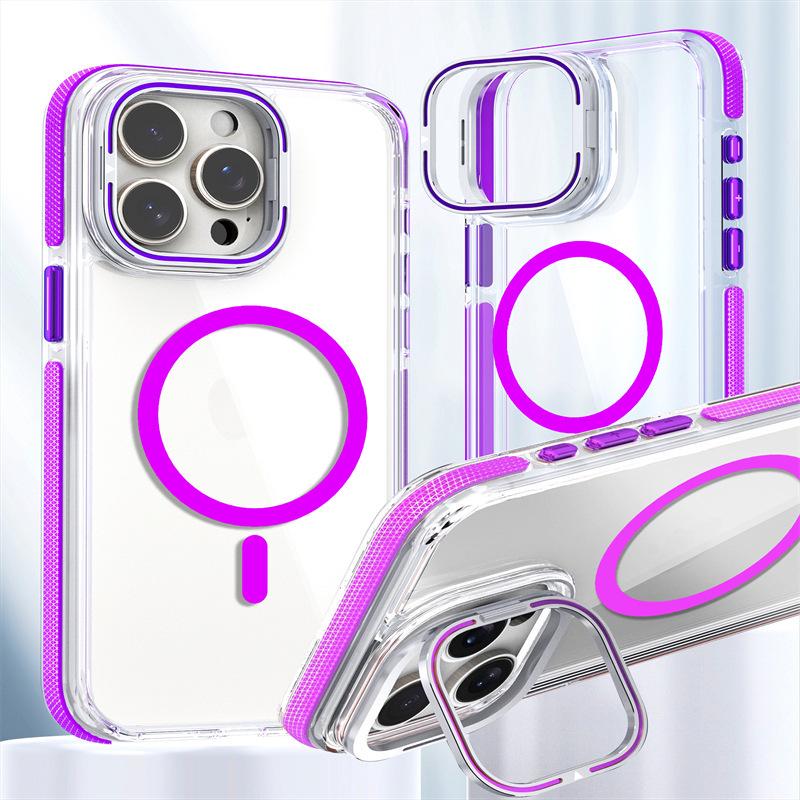 

Прозрачный чехол-держатель для камеры iPhone 15: Двухцветный магнитный жесткий чехол, совместимый с Apple 14 и 16 Pro. iPhone 15 Pro