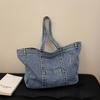 Tote Bag Large Capacity Handbag Solid Color Underarm Packs Sweet Denim Tote Bag  Girls