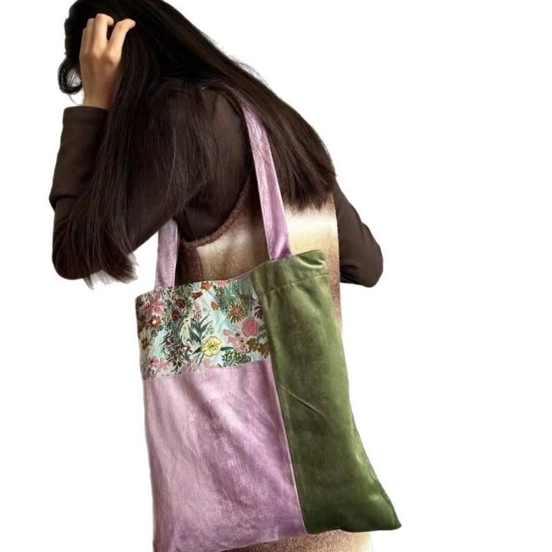 Velvet Retro Large-capacity Tote Bag Morning Commuter Bag Personalized Casual Single-shoulder Handbag