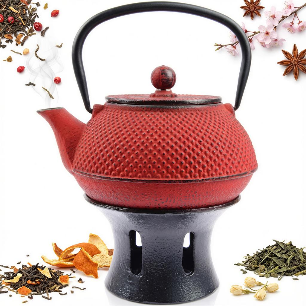 Kettle 0.8L Cast Iron Teapot Infuser Tea Strainer Set + Warmer