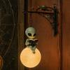 Indoor Outdoor Statue Alien Reading on Moon Hanging Lamp, Resin Bookshelf Light, Gift for Space Lovers Warm LED Night Light Decor Patio Garden Window