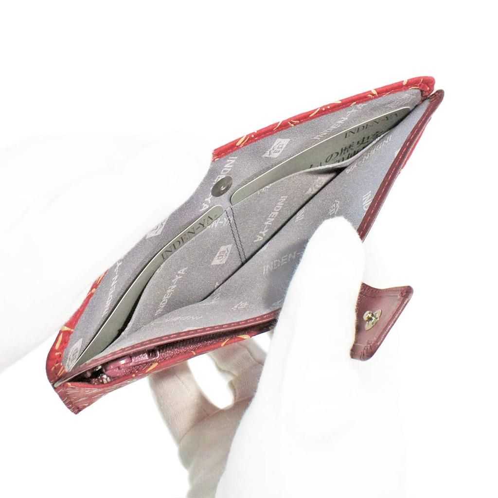 Indenya Inden Long Wallet, Large, Thin Deerskin, Red with White Lacquer, Dragonfly Pattern, 2107-13-008