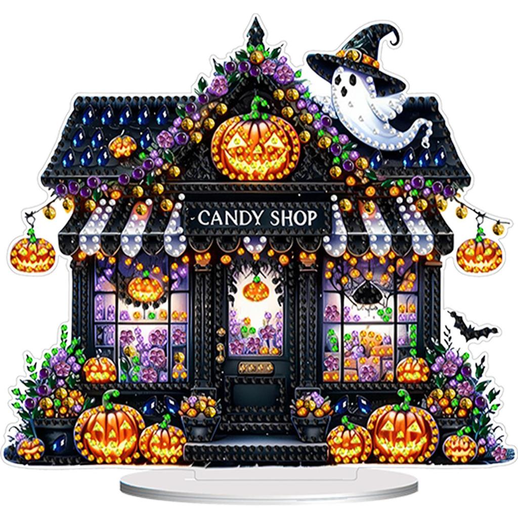Acrylic Happy Halloween Diamond Painting Tabletop Ornaments Kit Table Top Diamond Painting Ornament Kits for Home Office Decor