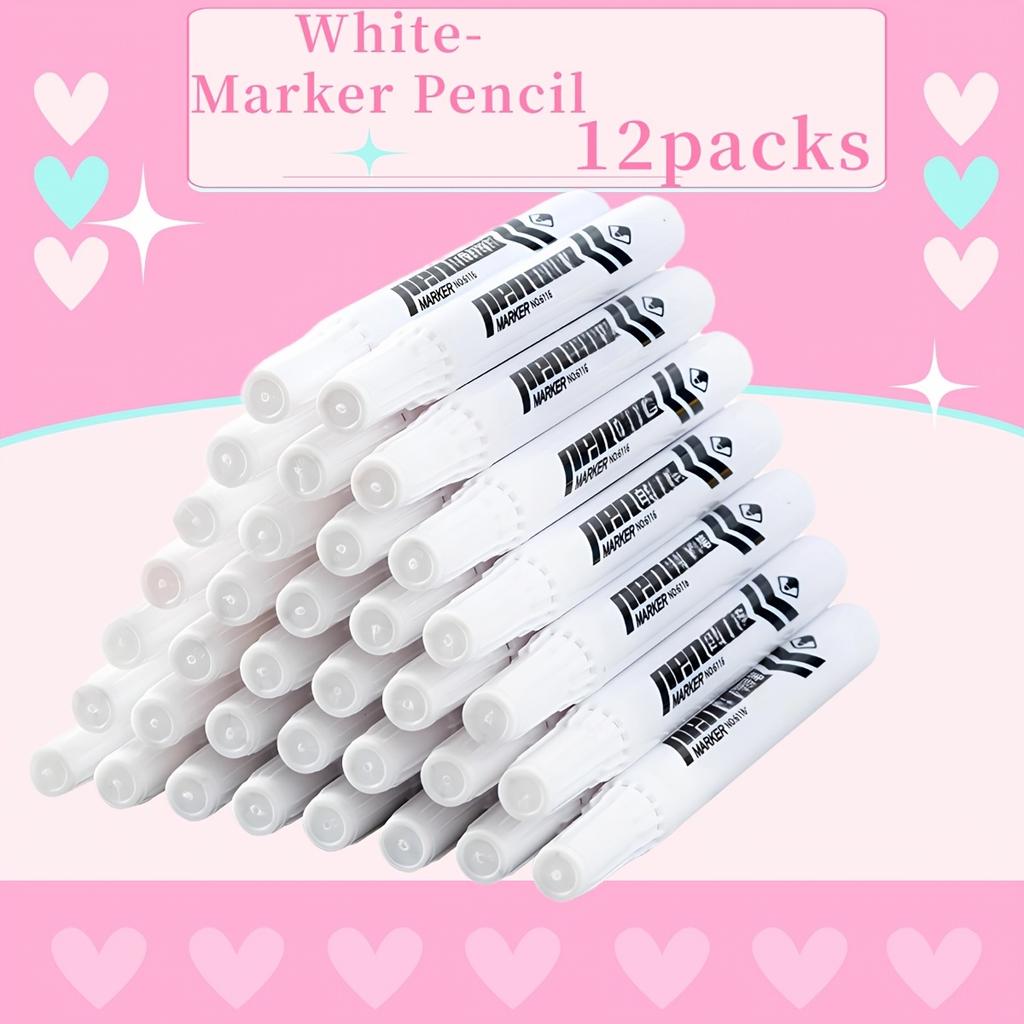 12Pcs Oily White Marker Pen Graffiti Pens Waterproof Permanent Gel Pencil Tire Painting Notebook Tyre Tread Environmental Pen