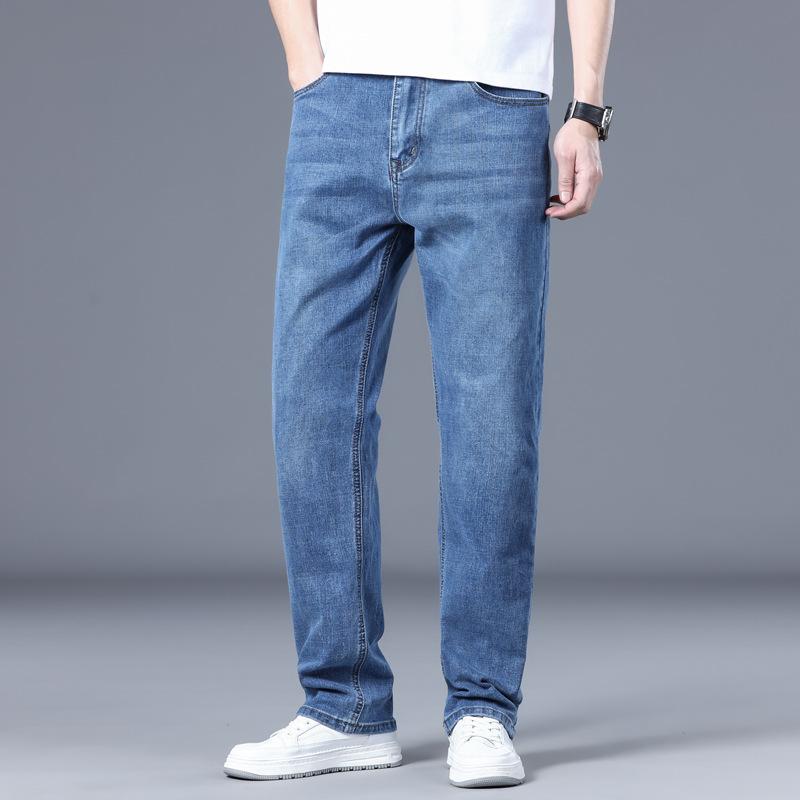JYL Thin Jeans Men's Wide Straight Hair Wide Elastic Trousers