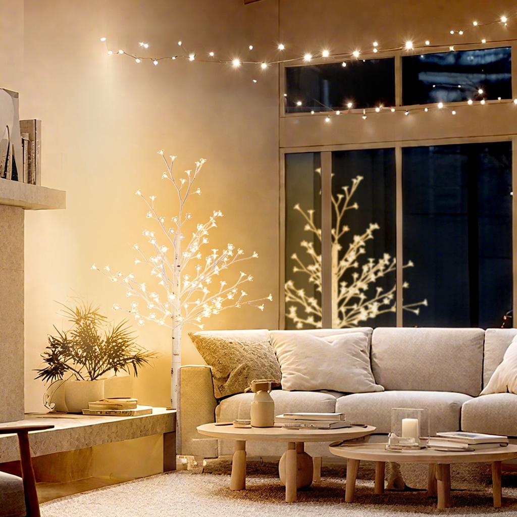Artificial Tree, Artificial Cherry Blossom Tree, with 120 LEDs, 3 Brightness Levels, Warm White, Realistic Bark, 21 X 21 X 150 Cm