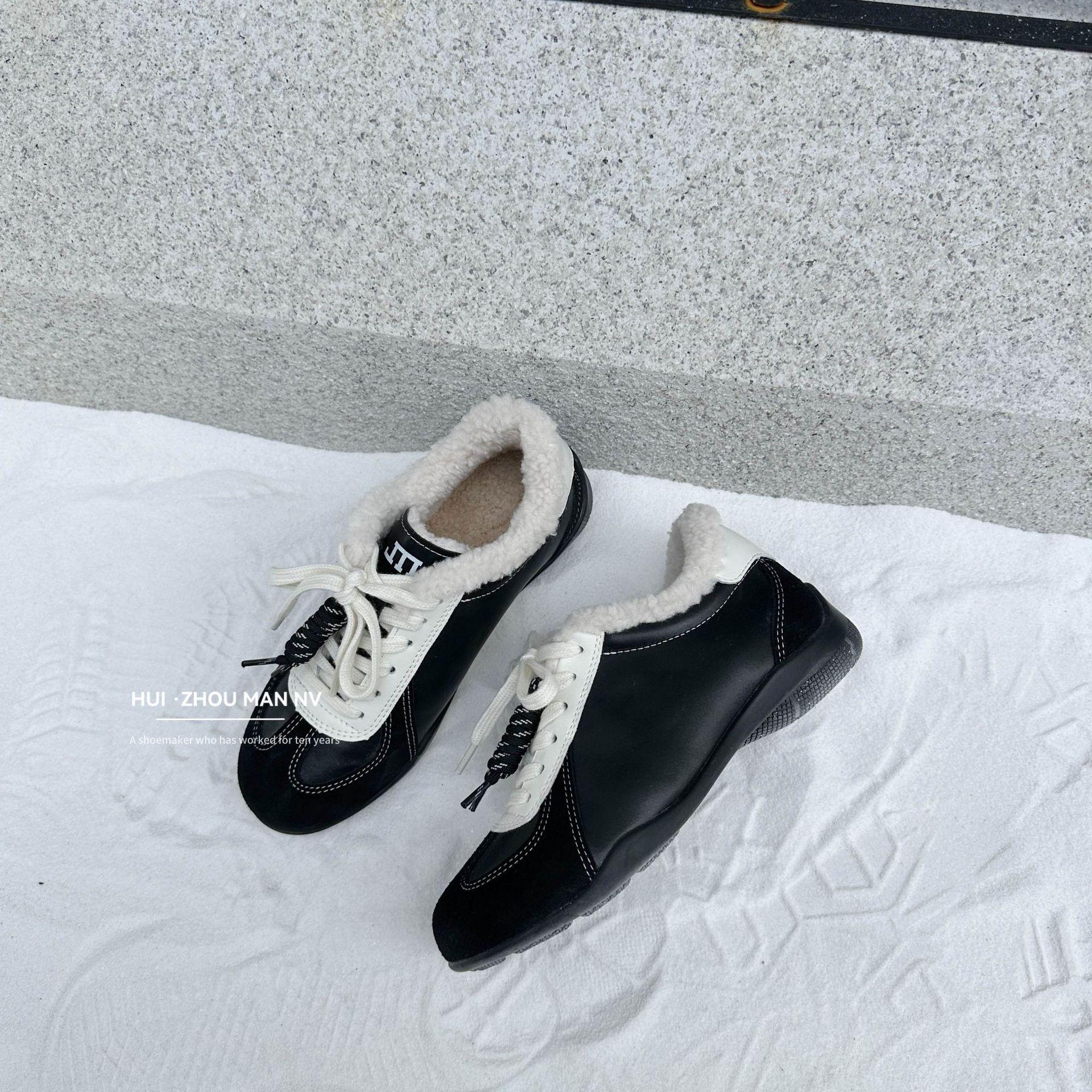 

Cowhide version~ retro inner height increase 5cm German training shoes women s winter velvet warm fluffy shoes casual versatile sports shoes 40