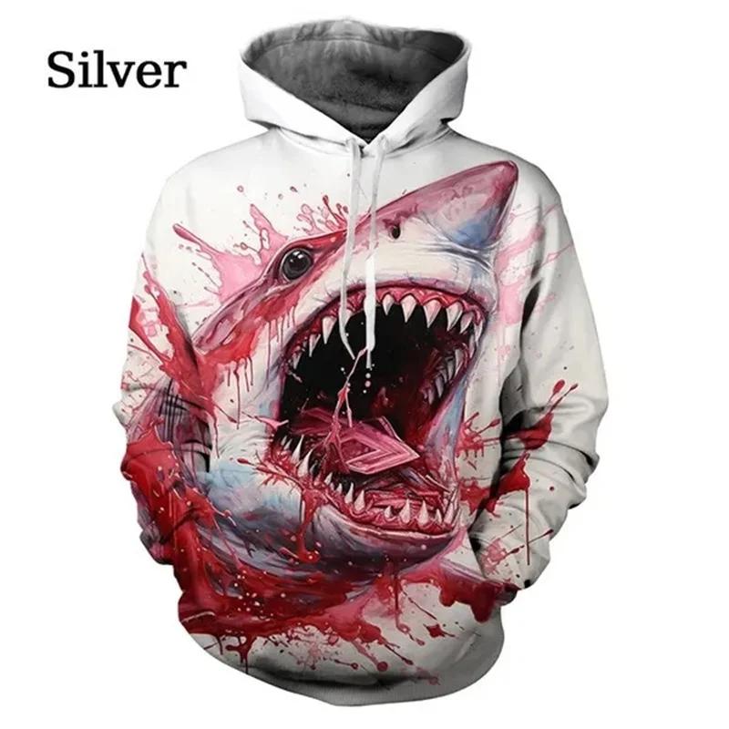 Fierce Shark Fishing Hoodie Men Y2k Pullovers 3D Whale Sealife Printed Hoodies Harajuku Fashion Streetwear Womens Clothing Hoody