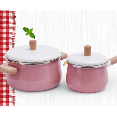 Bucătărie de acasă Oală antiaderentă emailată mâner din lemn pentru gătit alimente complementare vase de gătit lapte