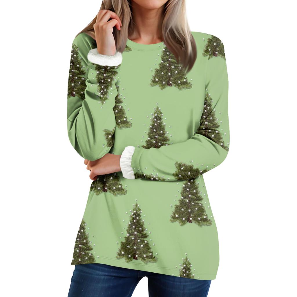 Women's Round Neck Top Printing Thickened Plush Cashmere Warm Long Top