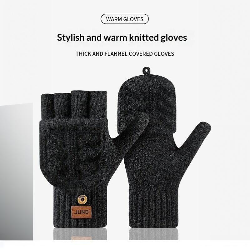 Fashion Thick Winter Knitted Gloves Keep Warm Solid Color Touchscreen Gloves Fingerless Flip Gloves Winter