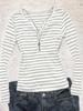 European & American Striped V-neck Long-sleeve Slimming T-shirt - Autumn/Winter Casual Korean Style