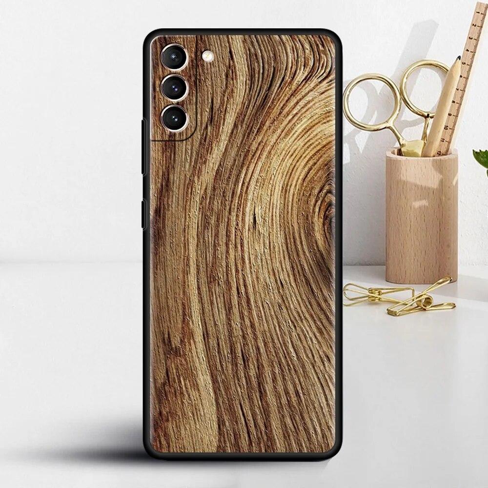 Geschnitzte Holzhülle für Samsung Galaxy S22 S20 FE S21 S23 Plus S10 Lite S9 S8 S10e Note 20 10 Lite Silikon-Handyhülle