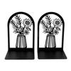 2 Stück Bücherregal-Buchstützen, hohle Blumen, geschnitztes Muster, Vase, Buchstützen, L-förmiges Design, rutschfester Buchhalter