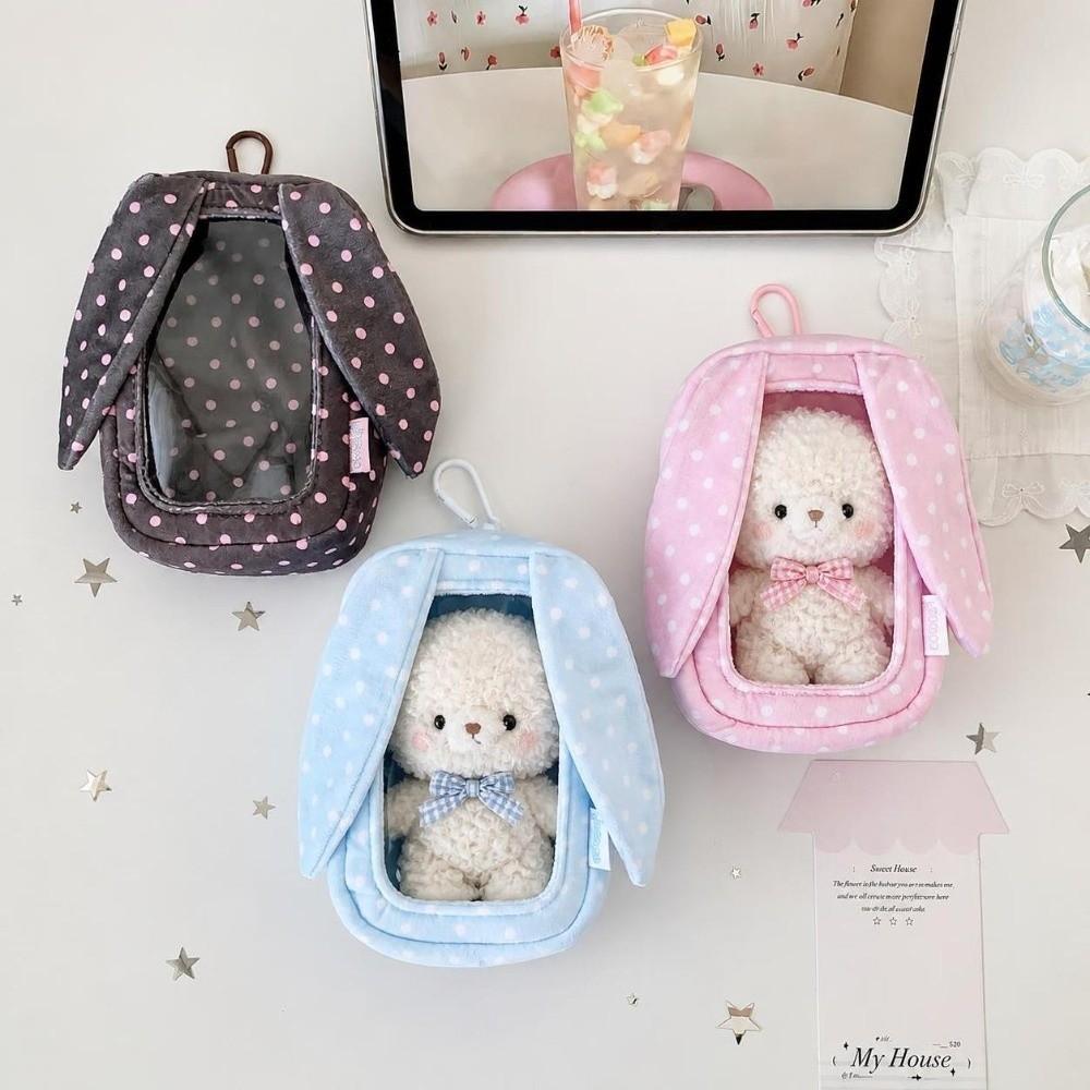 Polka Dot Carrying Bag Transparent Shell Bunny Ear Design Storage Pouch 3D Stereo Shape 15Cm Figure Display Bag Display