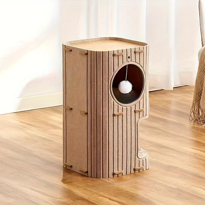3-Level Cat Climbing Frame with House Hole - Multifunctional Felt Cat Bed Nest, Space-Saving Detachable