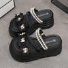Fashion Female Shoes Beige Heeled Sandals House Slippers Platform On A Wedge Slides Low 2025 Black Summer Soft Flat Solid Back Strap Fab