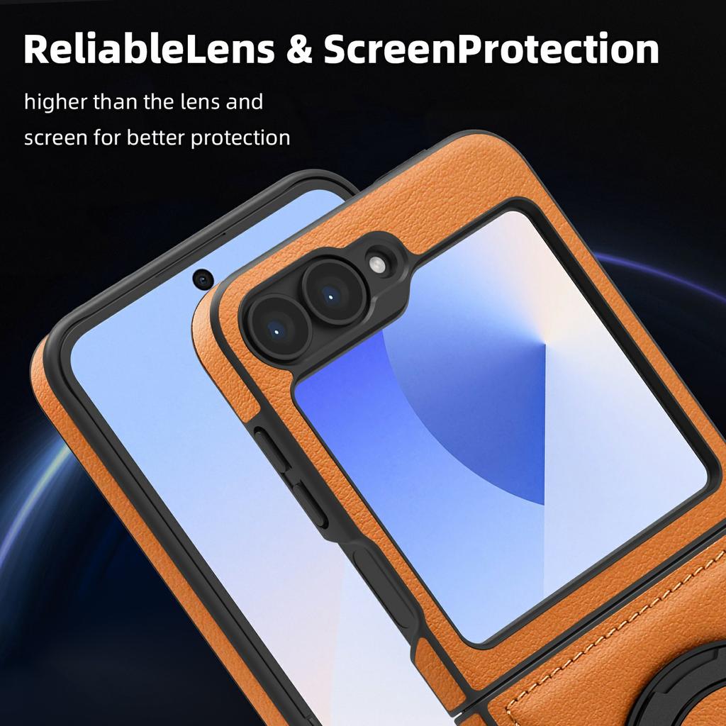 For Samsung Galaxy Z Flip7 FE 5G/Z Flip6 5G Case with Ring Kickstand Magnetic Case PU Leather Back Cover