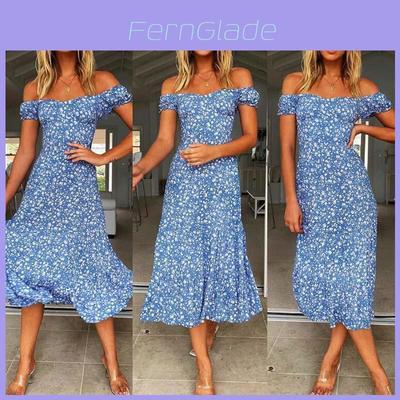 Levende Boho Blomstret Off Shoulder Lang Kjole til Kvinder Perfekt til Sommer Stranddage