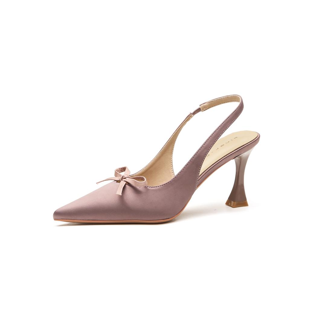 73216 [sheepskin] High Heels Women's Stiletto 2025 New Pointed Empty Sandals Temperament Bow Single Shoes