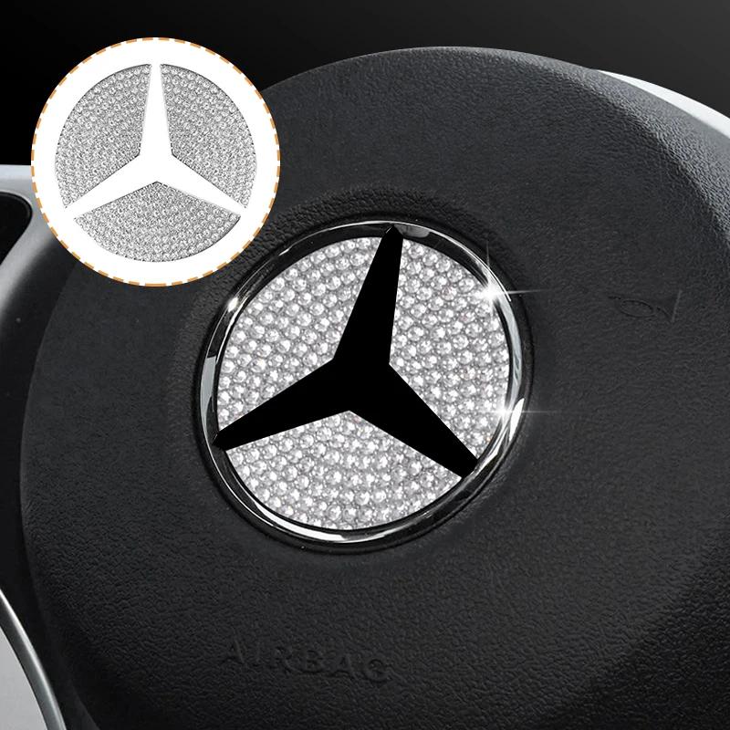 GLC GLB 45/49mm Car Steering Wheel Emblem Crystal Diamond Sticker For Mercedes Benz A B C E Class GLA CLA GLC GLK GLE Series Ac