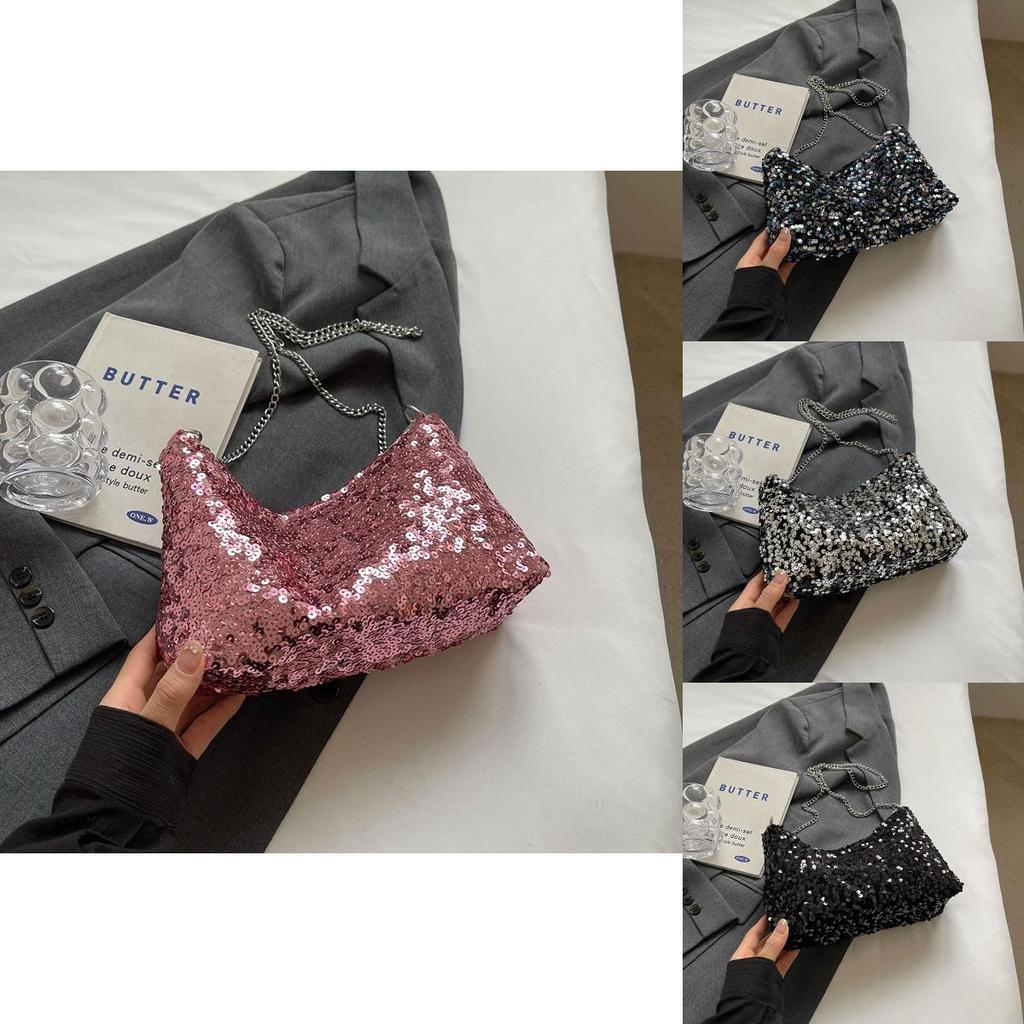 Unique Design Purse Women's 2024 New Spring Summer Versatile Single Shoulder Crossbody Bag Sparkling Chain Armpit Bag