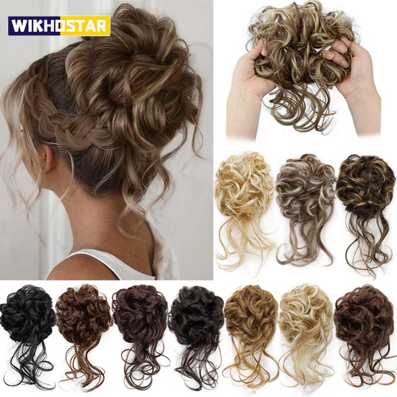 Syntetický Elegantní Rozcuchaný Kudrnatý Elastická Gumička Vlasový Drdol Nadýchaný Snadno Upravitelný Vhodný pro Každodenní Použití