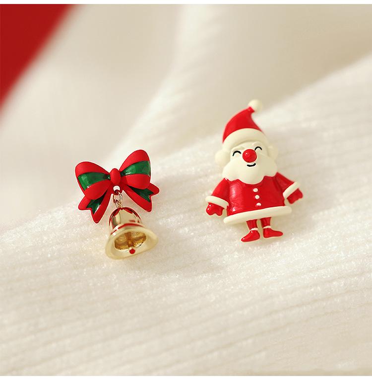 Silver Needle Oil Santa Bell Earrings: Autumn Winter Holiday Studs with High-End Flair.