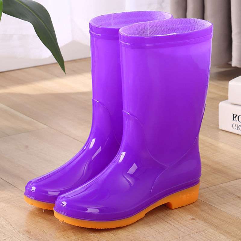 High rain boots rain shoes waterproof shoes glue shoe cover shoes women's fashion medium tube velvet cotton warm adult non-slip kitchen summer
