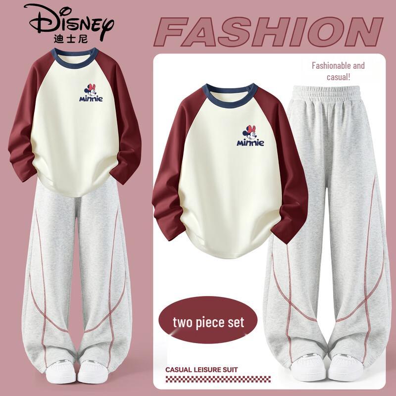 Disney Girls' Autumn Long-Sleeve Top and Wide-Leg Pants Set