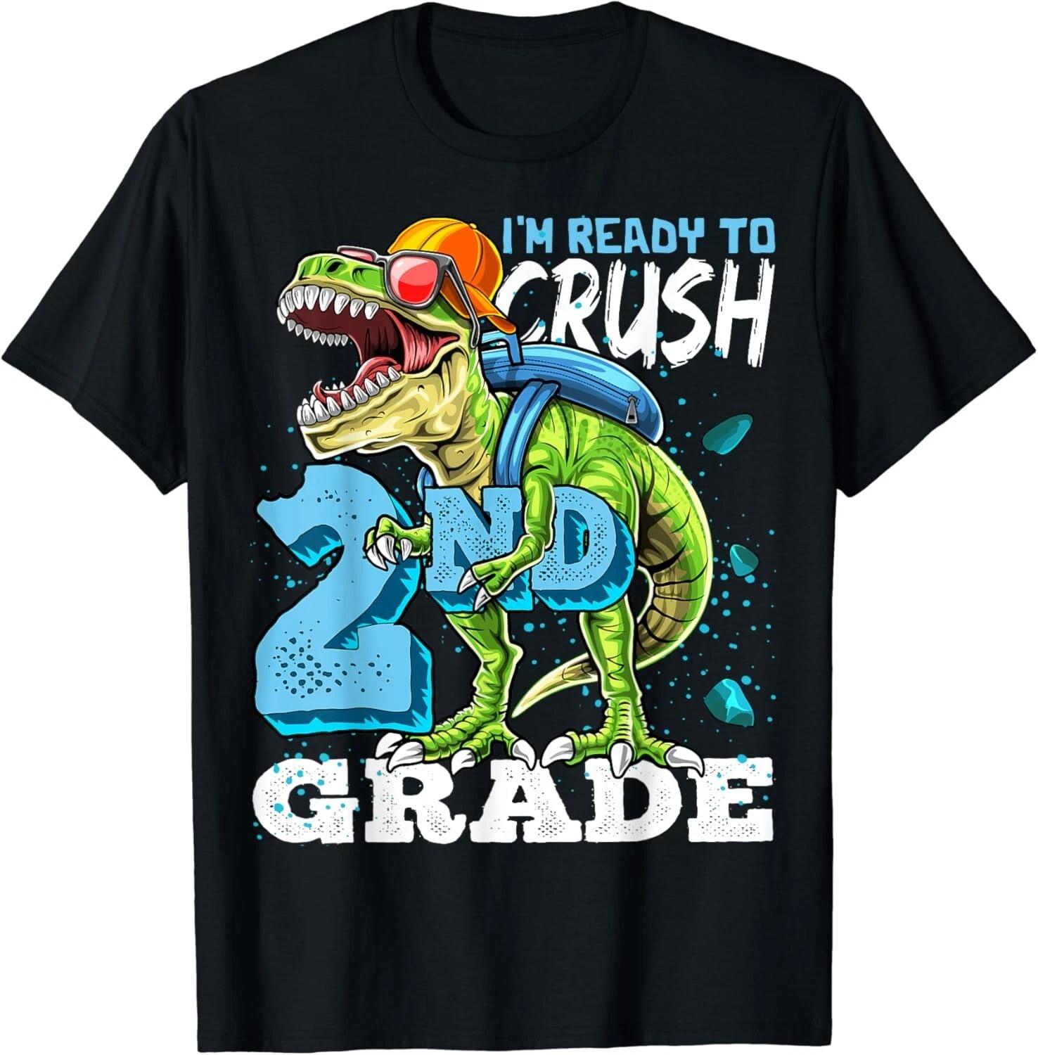 

Ready To Crush 2nd Grade T Rex Dinosaur Back to School Boys Gift Unisex T-Shirt XL