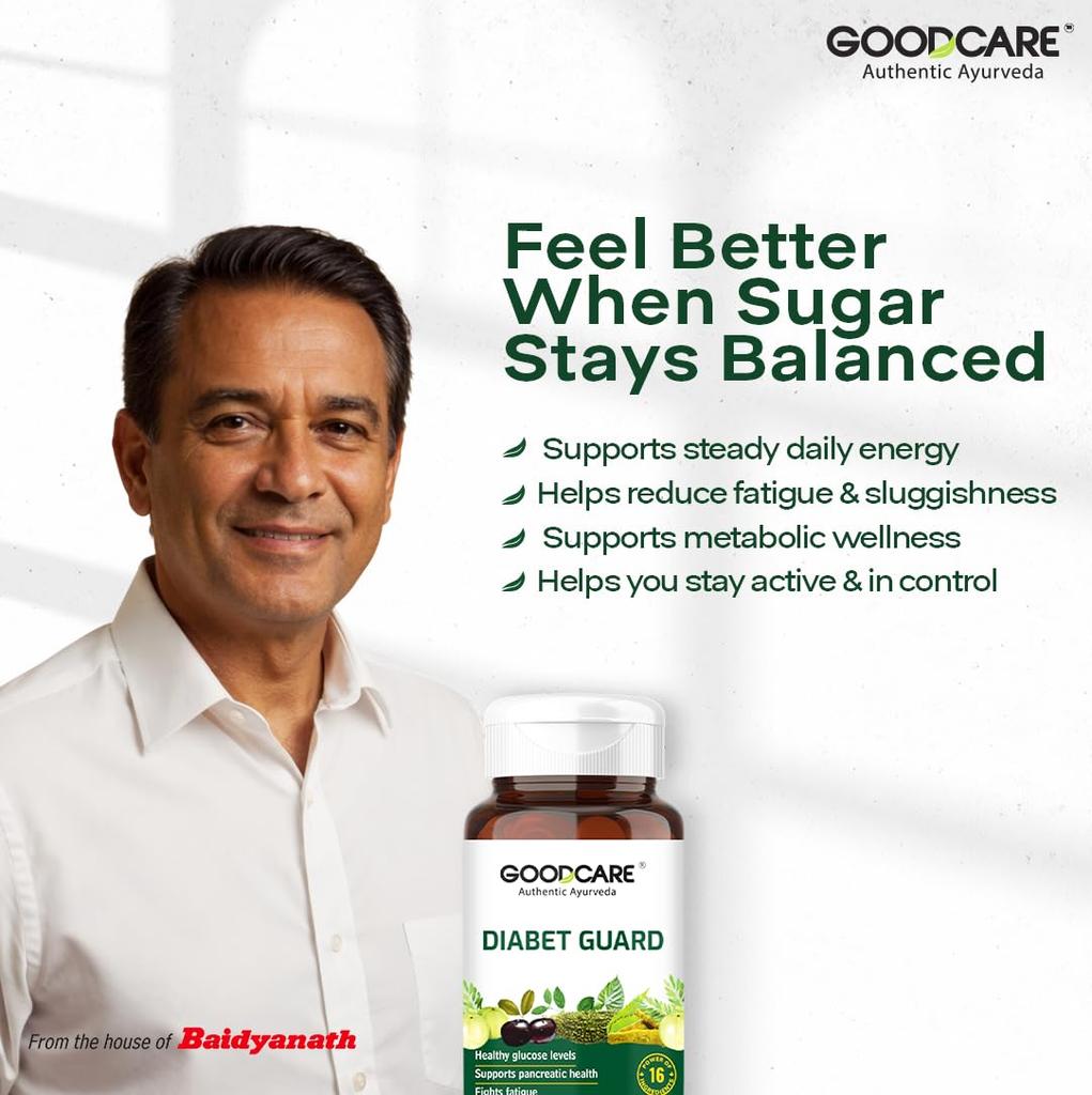 Goodcare Diabet Guard 120 Capsules | Ayurvedic Blood Sugar Support Supplement | With Karela, Methi, Neem & 15 Herbs | Supports Pancreatic Health