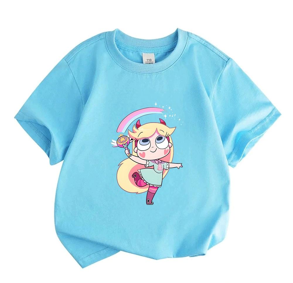 Kids Boys Girls Crew Neck Short Sleeve 100% Cotton T-Shirt, Cute Cartoon Magic Girl Print Casual Tees for Daily Wear Home School Summer Outfit