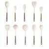 Heat-Resistant Silicone Kitchenware Set: Spatula, Soup Ladle, Slotted Spoon, Rice Spoon, Frying Pan Scraper, Oil Brush, and Flour Grabber.