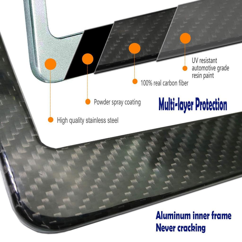 Aootf Carbon Fiber License Plate Frame- Handcrafted of 100% Real Carbon Fiber Cloth Wrap Stainless Steel Frame | Rustproof License Plate Screws with