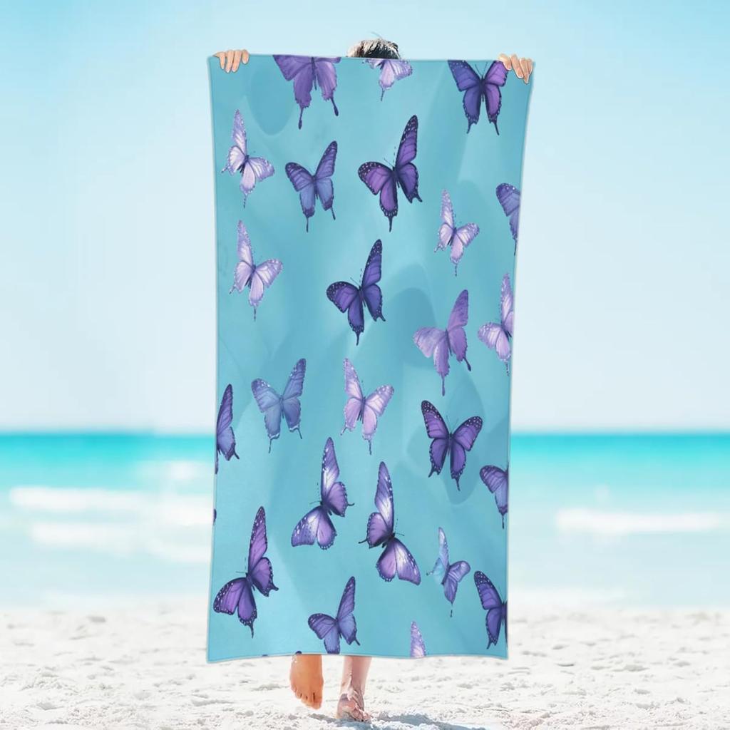 Oversized Blue Flower Beach Towel - for Women Girls, Microfiber Lightweight Sandproof Quick Dry Towel, Suitable Pool Yoga Bath