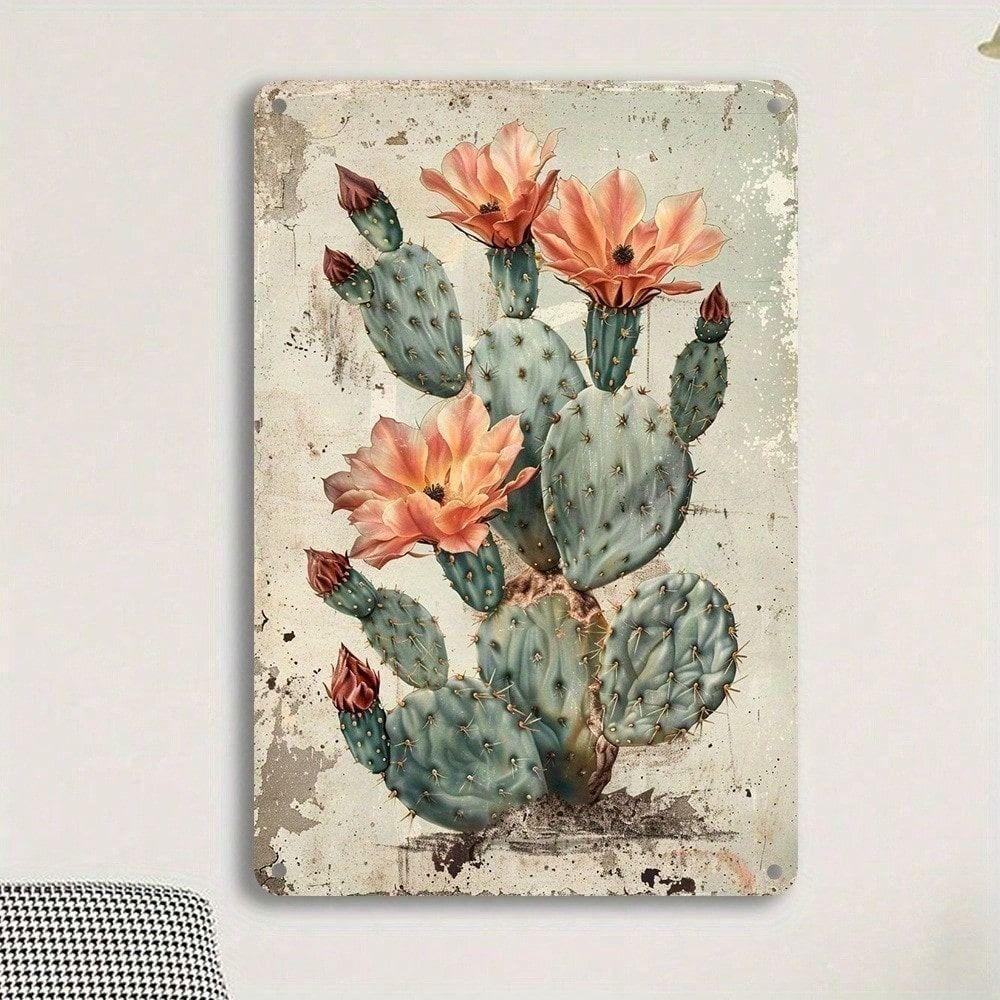 Poster da Parete in Metallo Cactus Retrò, Decorazione per la Casa Vintage, Durevole