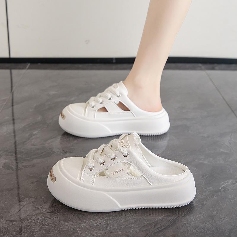 Thick-soled Bag Head and Half Slippers for Women's Summer Wear New Spring Canvas Shoes One-pedal Lazy Shoes