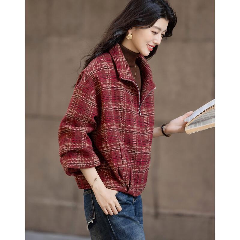 Demana Damen Retro karierte Wollmischung gefütterte Jacke