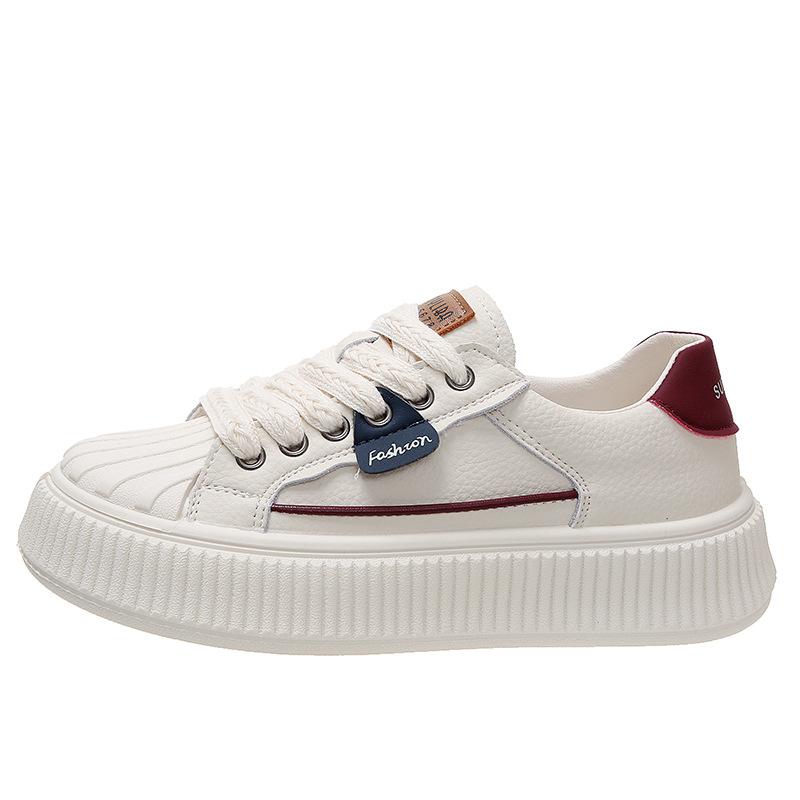 Leather shell head board shoes women's autumn 2025 platform color matching student sports versatile white shoes non-slip and wear-resistant