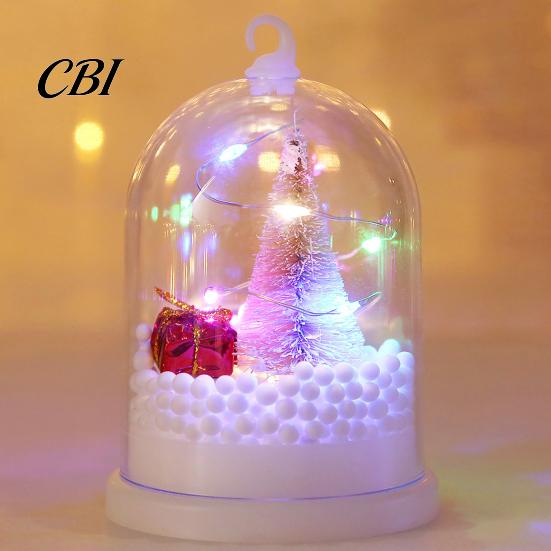 Colorful Gradient Light Ornament Christmas Tree in Dome with LED Light, Mini Cedar Up Safe Nursery Night Ornament, Battery Powered Decorative