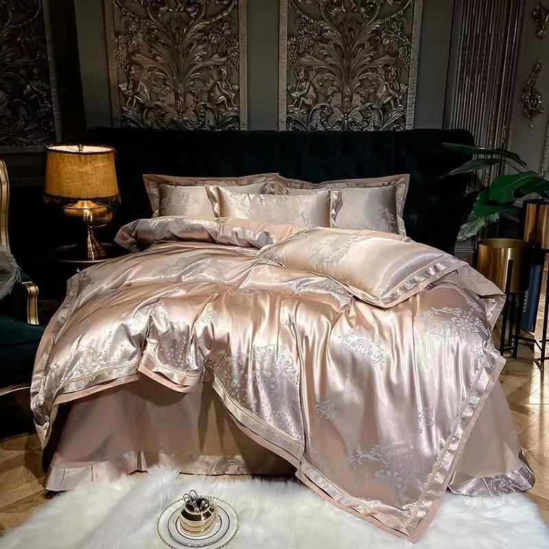 European Style Luxury Satin Four Piece Set Pure Cotton Bed Sheet Quilt Cover Pillow Case High-end Atmospheric Four Piece Set Bed 1.5m 4pcs 2x2.3&set