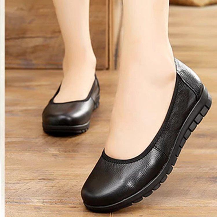 Non-slip Work Shoes Women's Hotel 2025 Autumn Flat-bottomed Comfortable Soft-soled Tooling Shoes Work Leather Shoes Interview Flight Attendant Shoes