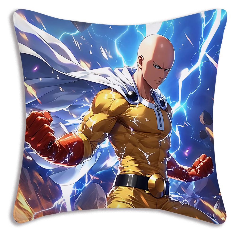 Anime For One P-Punch Mans Pillow Covers Cartoon Sofa Decorative Home Double-sided Printing Short Plush Cute Cushion Cover