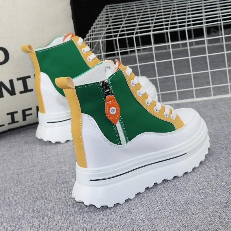 Fashion Fashion Color Matching Women's Autumn Winter Daddy Shoes Increase Height 10cm Casual Thick Bottom High-top Ins Women's Sneakers