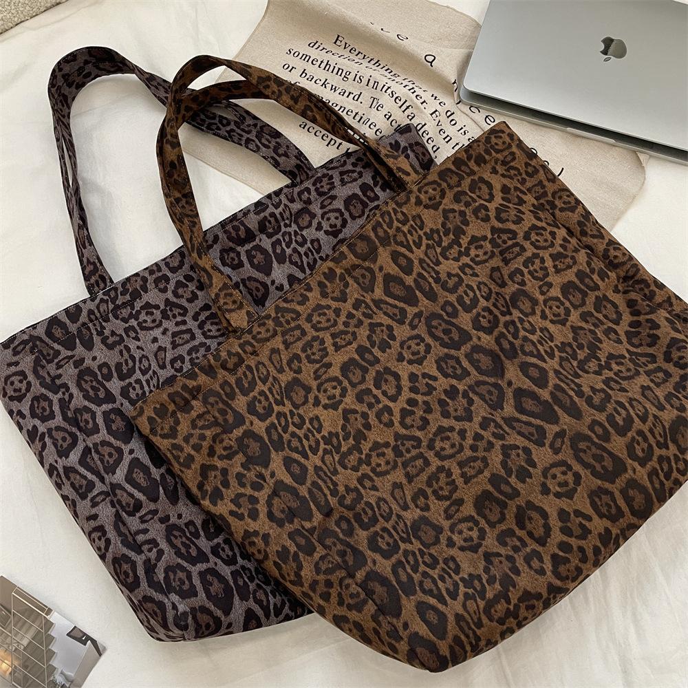 Retro Faux Suede Women's Shoulder Bags Leopard Print Large Capacity Ladies Shopping Bag College Style Girls Handbag Fall Winter