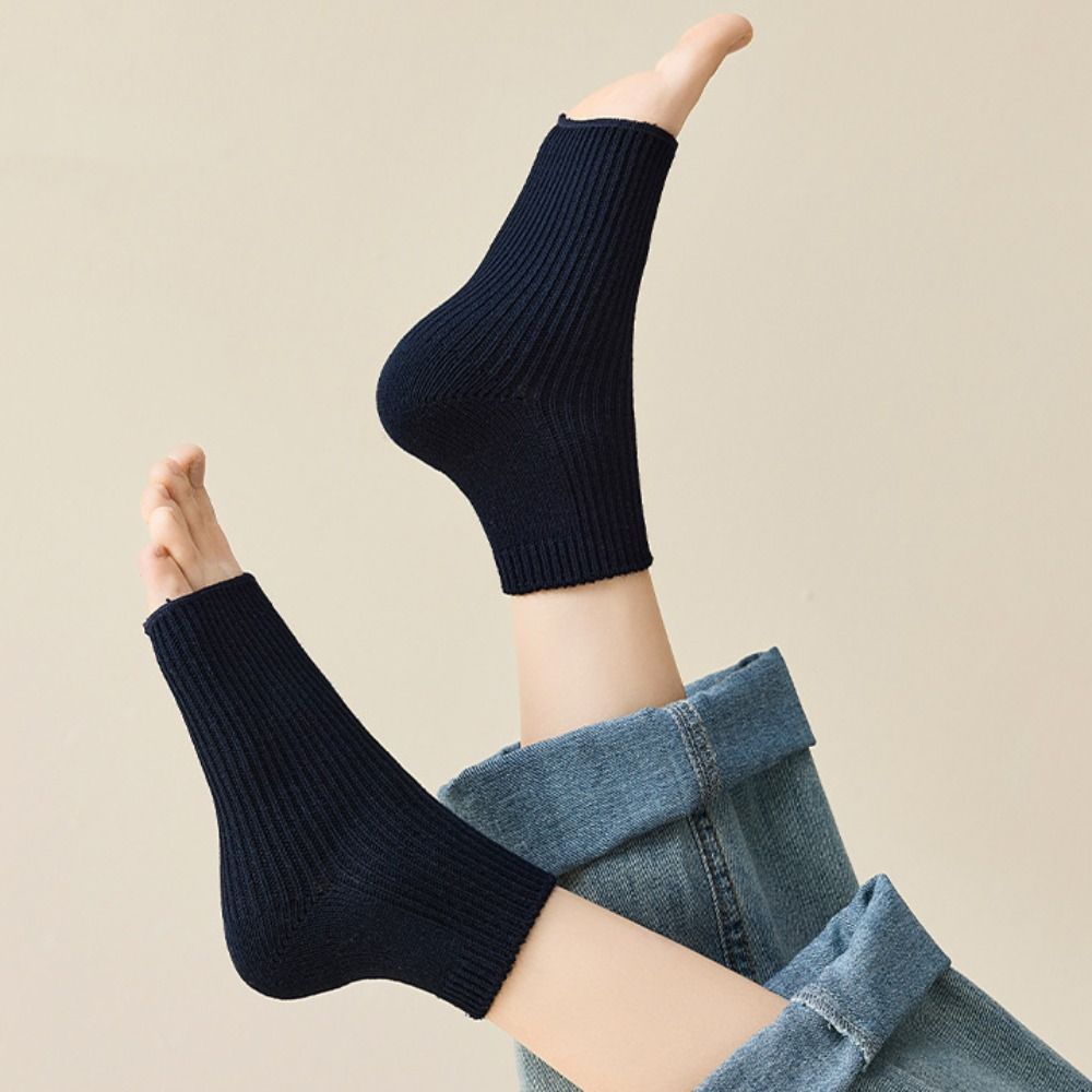 3Pairs Knitted Short Tube Socks Solid Color Mid-calf Socks Women Breathable Bare Toe Socks Lady
