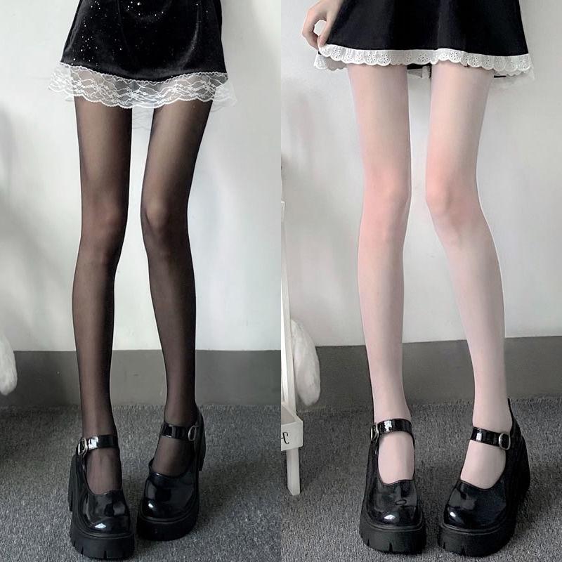 White Silk Over-the-Knee Lolita Stockings - Anti-Snag Thin Summer Socks