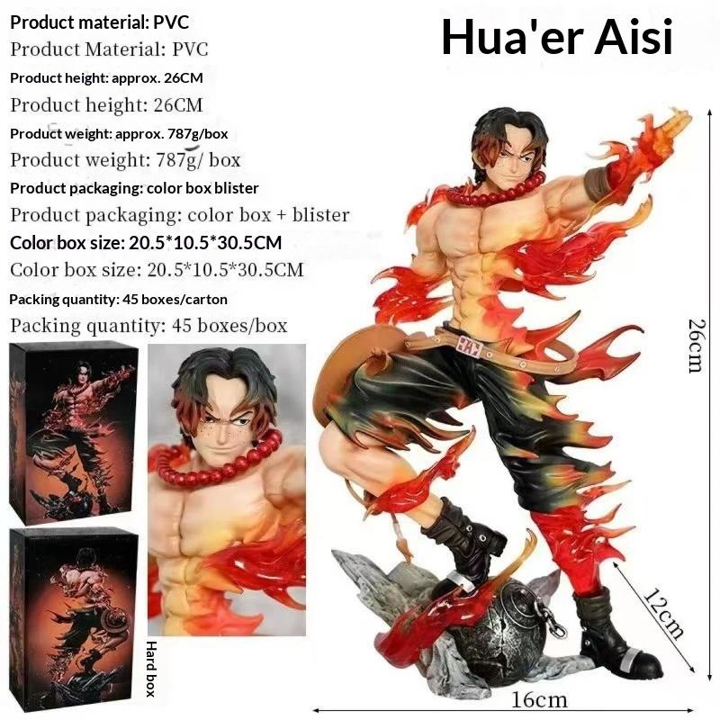 Action Figures One Piece Flower Flower Flame Ace Tip Smile Scene Gk Statue Model Desktop Ornament Decoration For Fans